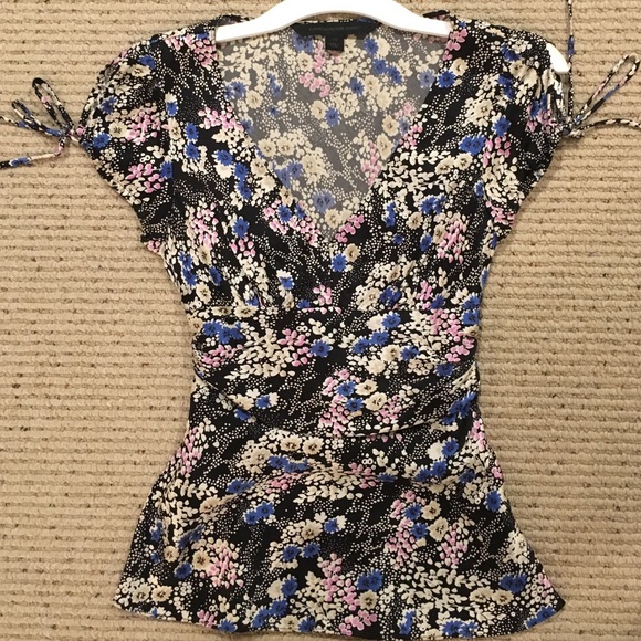 Express Silk Floral Print Dress Shirt Sz XS