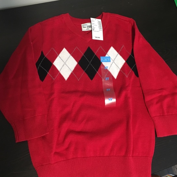 VNeck Sweater Red Argyle Print