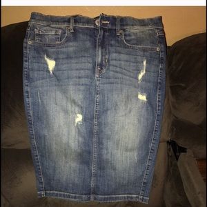 Distressed denim skirt