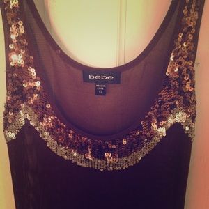 bebe scoop neck sequin embellished tank top XS