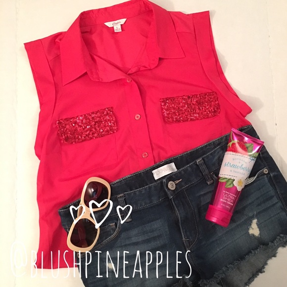 Candie's Tops - Candie's Coral Tank Top Blouse with Sequins