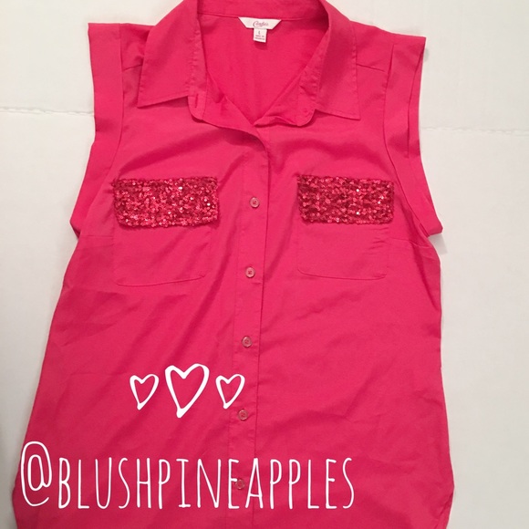 Candie's Coral Tank Top Blouse with Sequins - Picture 2 of 4