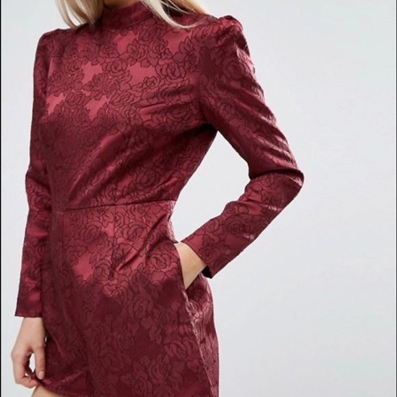 ASOS long sleeved romper high neck, red, petite
