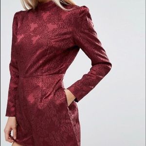 ASOS long sleeved romper high neck, red, petite