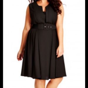 City Chic Black Belted Fit and Flare Dress