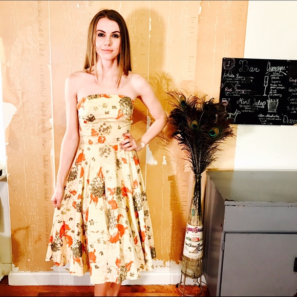Vintage Dresses & Skirts - VINTAGE FLORAL STRAPLESS FULL SKIRT DRESS #614