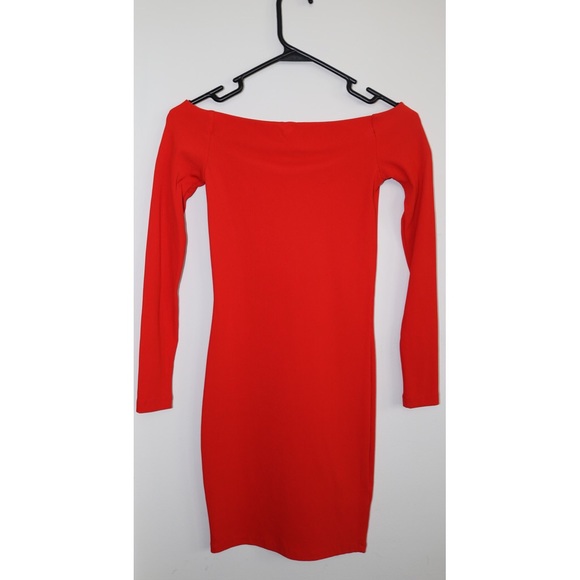 Off the shoulders bright hot orange dress