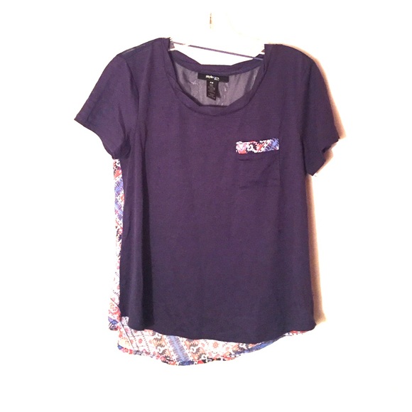 Blue Tee with Patterned Back