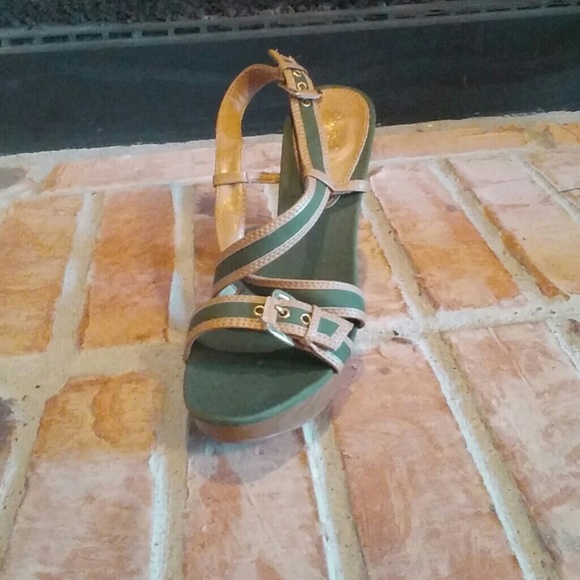 Military Green and Tan Open Toe heels