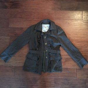 Green ruffled pea coat