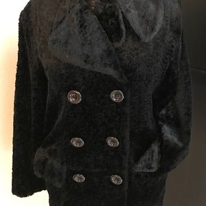 John Carlisle Black Faux Lamb Double Breasted Coat