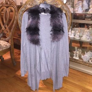 Jennifer Lopez gray fur cardigan LARGE
