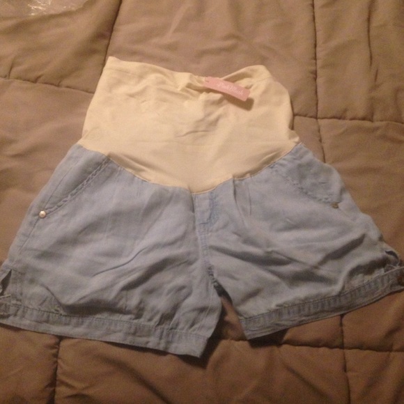Pinkblush chambray maternity shorts