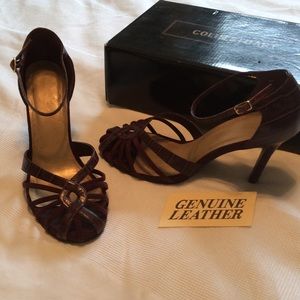 Leather and Suede Aubergine Strappy Heel