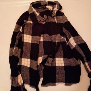 XS navy blue and orange flannel
