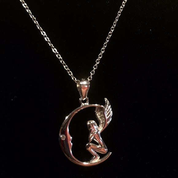 🌸FAIRY & MOON PENDANT W/ CHAIN STERLING SILVER - Picture 2 of 4