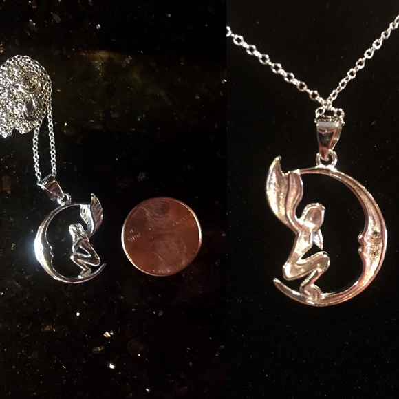 🌸FAIRY & MOON PENDANT W/ CHAIN STERLING SILVER - Picture 3 of 4