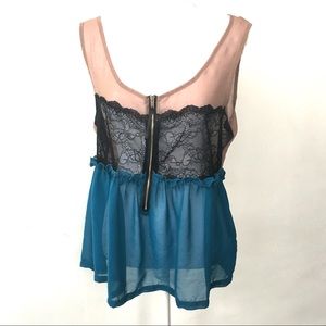 Sheer lacy zip up tank top, sheer babydoll shirt
