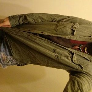 Olive green button down boyfriend fit American Eag