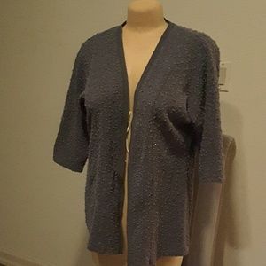 APT.9 GREY NUBBY STRETCH KNIT JACKET W/SEQUINS