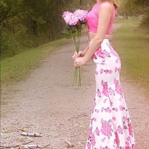 Two piece floral prom dress