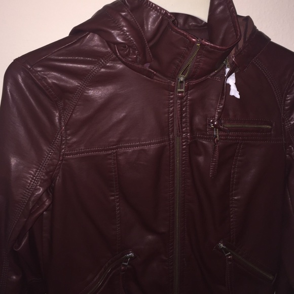 Silence + Noise Maroon Vegan Leather Biker Jacket - Picture 2 of 3