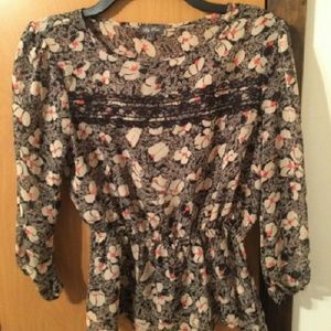 Brown, floral blouse