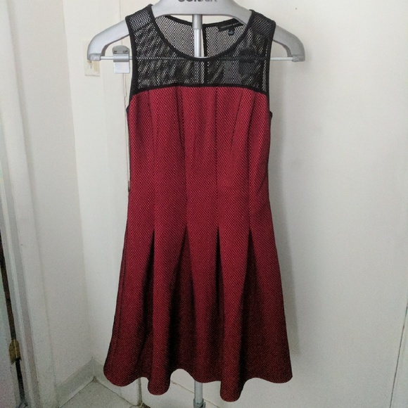 Red w/Black Mesh Fit & Flare Dress