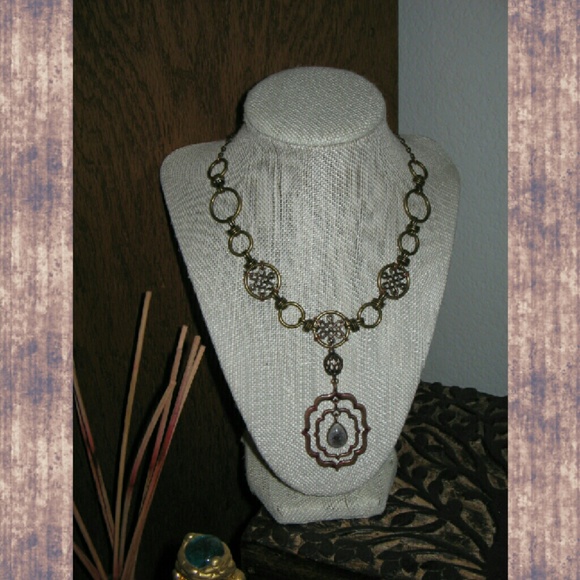 OOAK Necklace*Atq Copper & Brass*Stone Pendant