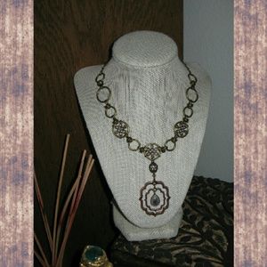 OOAK Necklace*Atq Copper & Brass*Stone Pendant