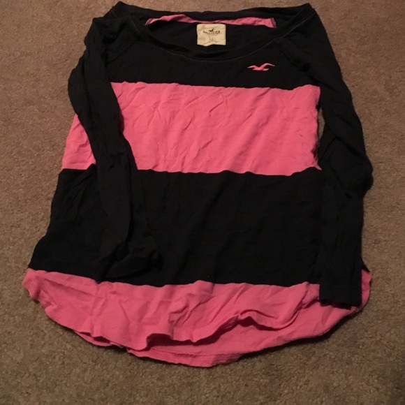 Hollister pink and navy stripe 3/4 length sleeve