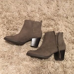Dark grey high heeled booties