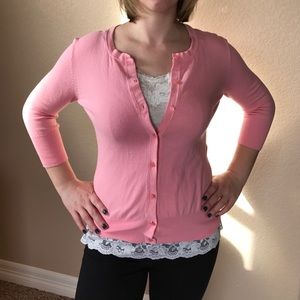 Pink 3/4 sleeve button up cardi size M