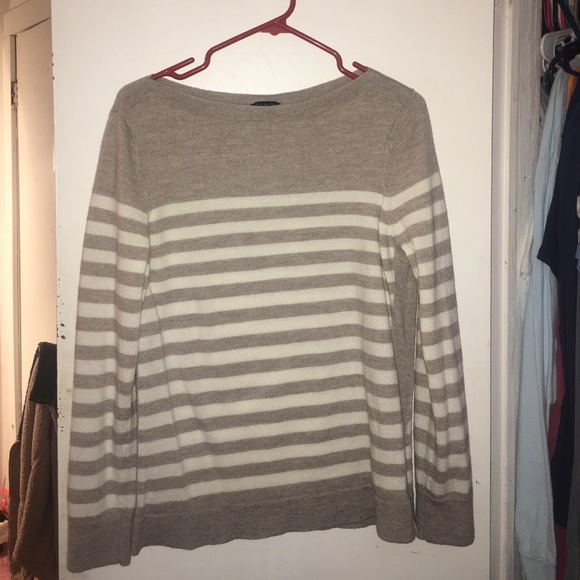 talbots tan and white striped sweater