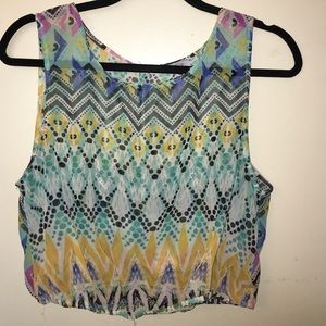 Sheer multicolored open back crop top