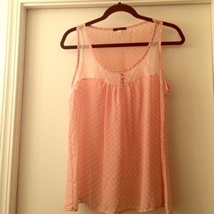 Pink with white polka dot sleeveless blouse