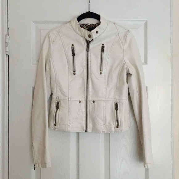 bebe white leather jacket