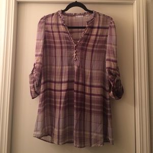 Purple Plaid 3/4 Length Blouse