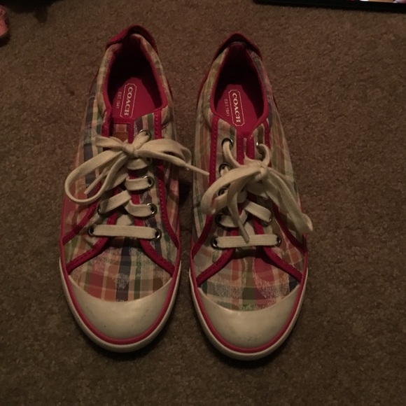 Pink plaid coach sneakers