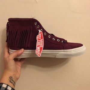 Burgundy Fringe Vans