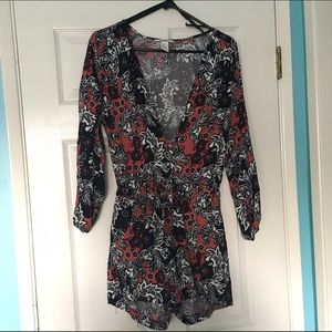 H&M Longsleeve pink and black floral romper
