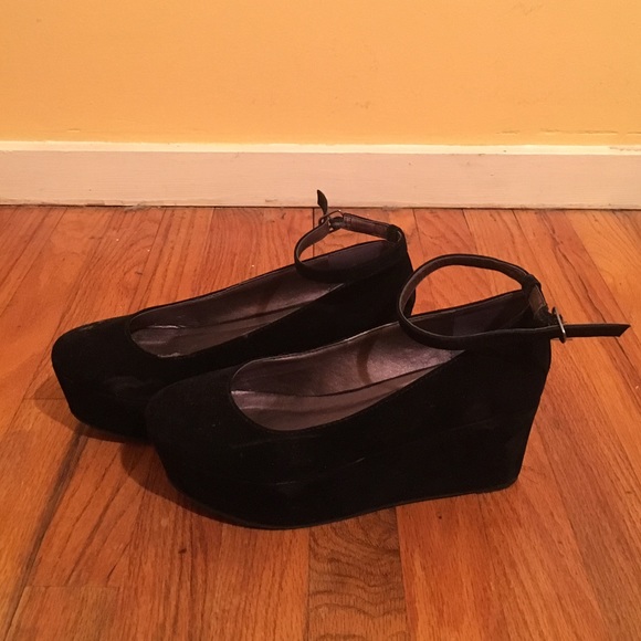 Black Ankle Strap Platform Flats