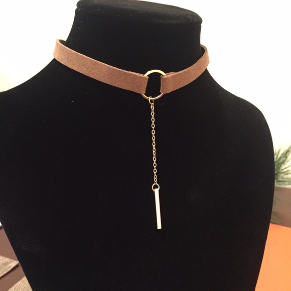 Brown Velvet Suede Leather Choker Necklace