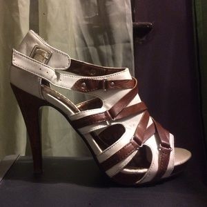 Brown and white, heels.
