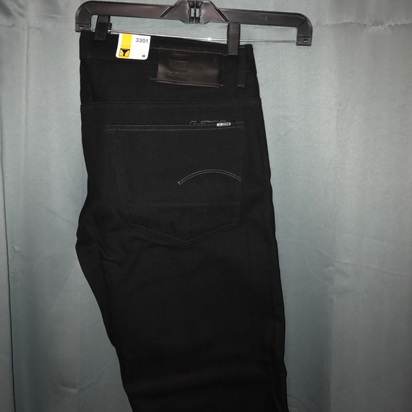 G Star Raw, 3301 low tapered, black denim.