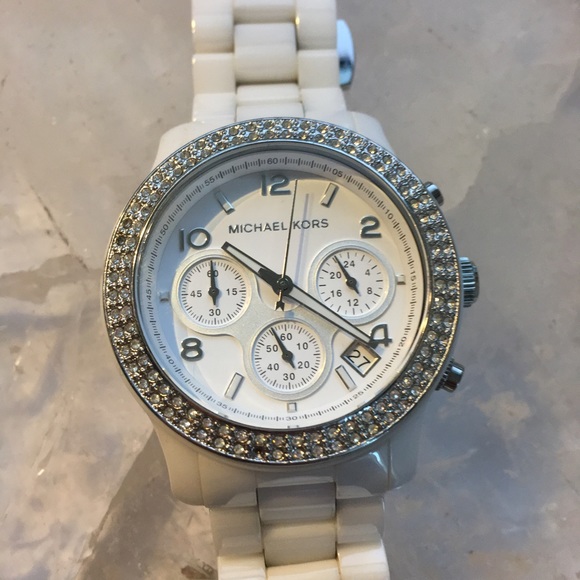 Michael kors white ceramic rhinestone bezel watch main image 4