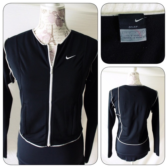 Nike Tops - Nike Dri-Fit Collarless  Zip Jacket, White Trim S