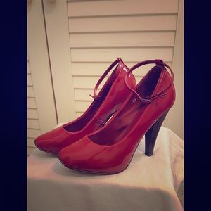 Miss Me red patent ankle strap heels
