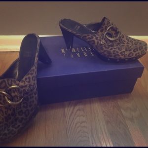 Stuart Weitzman Leopard Clog Mules w/ Heel