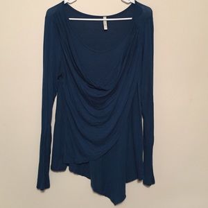 Asymmetrical hem drape front blouse